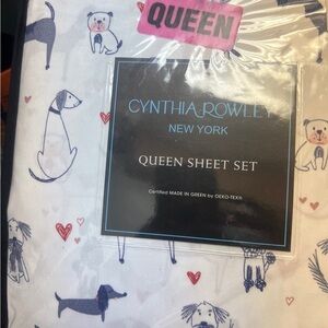 Cynthia Rowley Queen Sheet Set - White with Blue and Red Dog Print